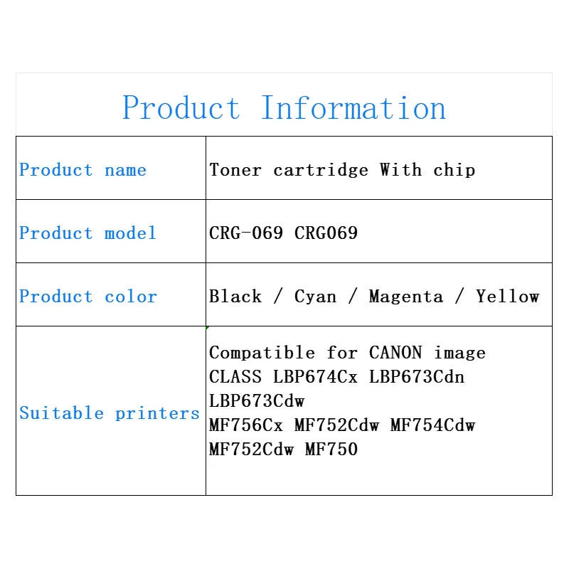 (With chip) CRG-069  CRG069 069 Toner Cartridge Compatible for CANON LBP674Cx LBP673Cdn LBP673Cdw MF756Cx MF752Cdw MF754Cdw 750