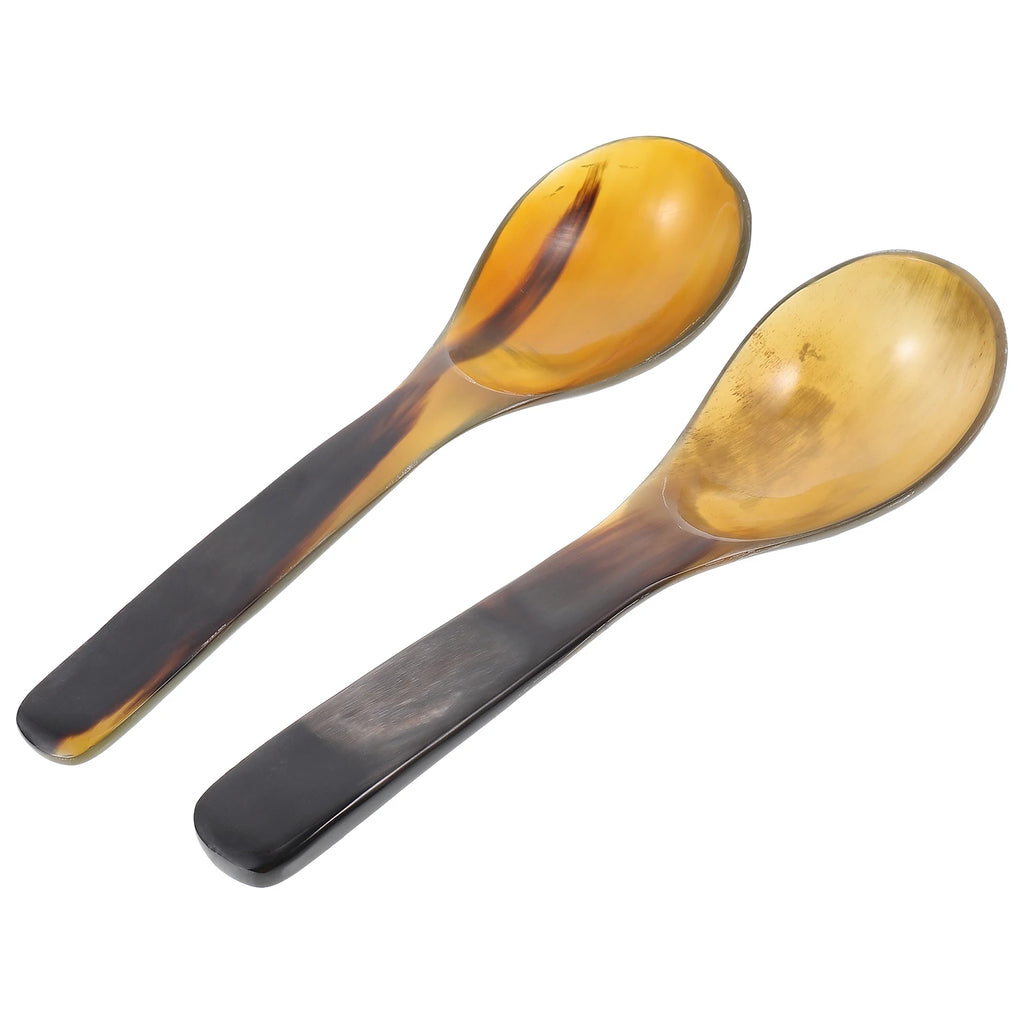 2 Pcs Ox Horn Spoons Kitchen Gadgets Smooth Surface Restaurant Hotel Buffet Easy Clean Daily Use Decorative Effects Rice