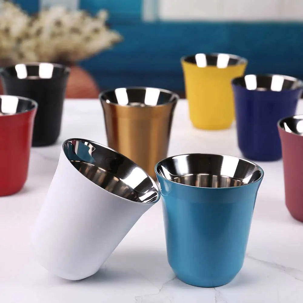 160ML 304 Espresso Mugs Stainless Steel Coffee Milk Water Drink Breakfast Cups Insulated Double Wall Safe Texture