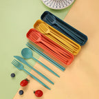 Eco-Friendly Wheat Straw Cutlery Reusable Chopstick Fork Knife Spoon Tableware Set 4Pcs/Set Portable Utensils With Box Healthy