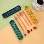 Eco-Friendly Wheat Straw Cutlery Reusable Chopstick Fork Knife Spoon Tableware Set 4Pcs/Set Portable Utensils With Box Healthy