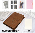 New Leather A5 Binder 6 Ring Binder Notebook - PU Leather Refillable Notebook with Binder Pockets, Dividers, Refill Paper
