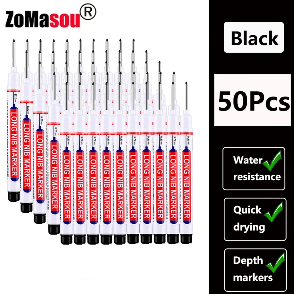 1-90Pcs Waterproof White Long Head Markers Pen 2cm Woodworking Deep Hole Marker Pens Metal Carpenter Black/Red/Blue/Green Ink