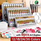 Marie's Chinese Paint Pigment Set,12/18/24/36 Colors 5ml/0.17oz Sumi Watercolor with 8pcs Art Tools for Landscape,Ink,Writing