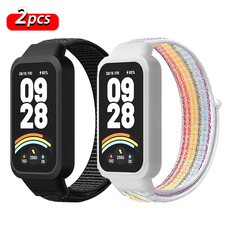Strap+PC Case for Xiaomi mi band 9 active accessories sports Nyon bracelet correa+Protective Bumper shell Cover for Redmi band 3