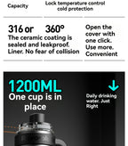 1200ML Extra Large Ceramic Tumbler Drinkware Stainless Steel Water Bottle Insulated Vacuum Flask Straw & Handle Leakproof