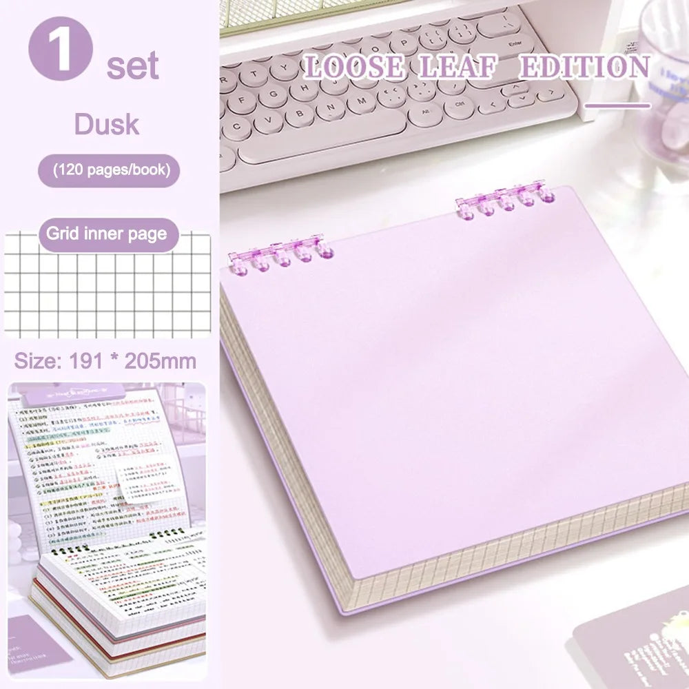 Multifunctional 120 Pages Loose-leaf Notebook Color Detachable Diary Book Grid Inner Pages Flip Up Hand Account Book Students