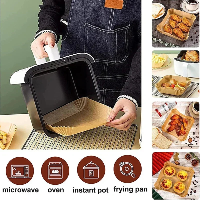 Disposable Round Square Air Fryer Paper Liner Non-Stick Airfryer Baking Paper Kitchen Cooking Accessories