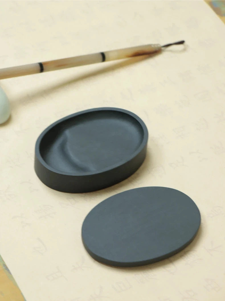 She Inkstone with Lid Antique Chinese Ink Stone for Calligraphy Writing and Traditional Painting Practice Natural Rock Inkstone