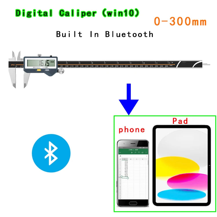 Built-in Bluetooth Digital Caliper for Wireless Transmission Electronic Caliper for Measuring Outer Diameter Inner Diameter 150m
