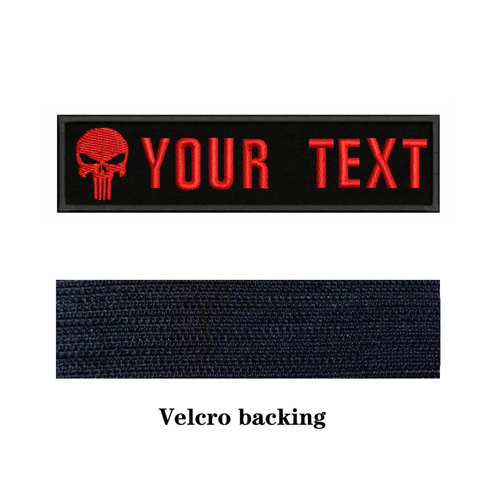 Skull Logo 10X2.5cm Embroidery Custom Name Text Patch Stripes Badge Iron On Or  Patches