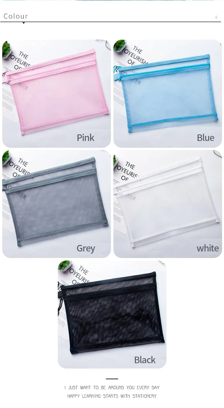 Nylon Mesh File Bag A4 A5 A6 Transparent Zipper Test Paper Information Bag Office Student Pen Bag Subject Bag Puzzle Storage Bag