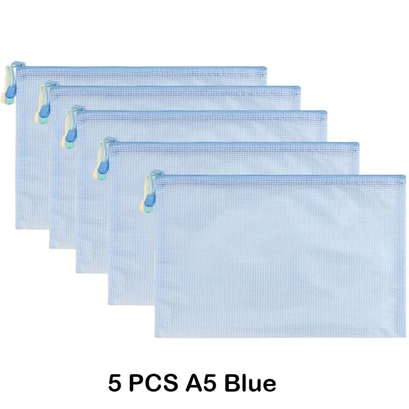 5 PCS A4 A5 A6 Mesh Zipper Pouch Document Bag Waterproof Zip File Folder Storage Bags A4 A5 A6 Office School Supplies Stationery