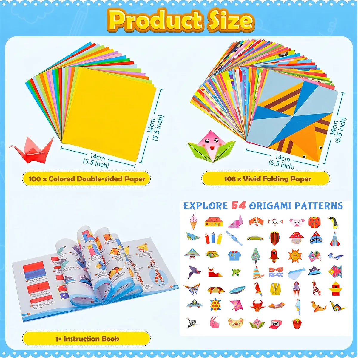 Origami Paper Set 96-208Pcs Craft Paper Kit with Instructional Book Art Projects Supplies for School Class Craft Lessons Gifts
