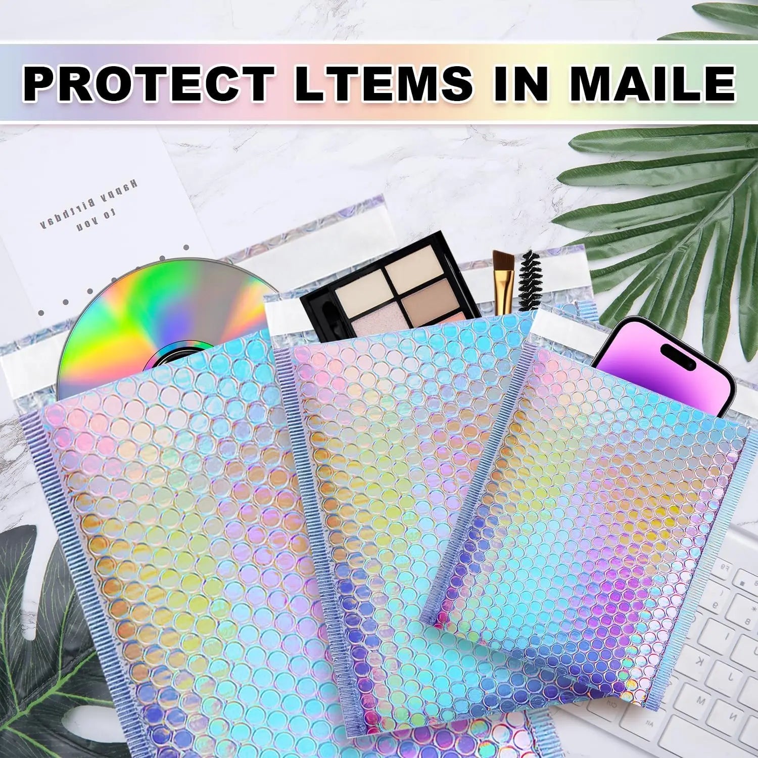 30 Pcs Holographic Bubble Mailers Waterproof Self Seal Adhesive Foil Glitter Glamour Shipping Bags for Mailing Supplies