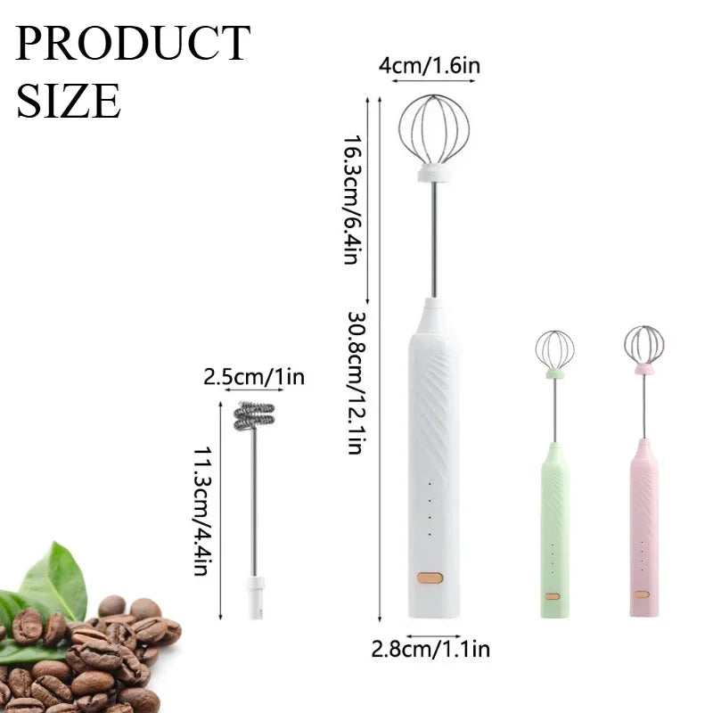OCOOSO 2 in 1 Electric Milk Frother Rechargeable Coffee Milk Frother 3 Speed Adjustable Milk Frother Handheld Electric Dual Head