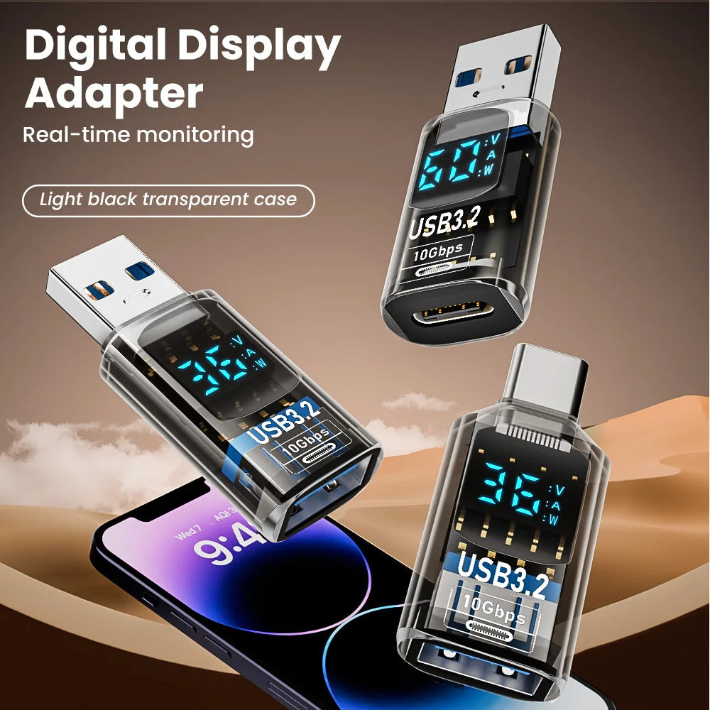 Digital Display USB3.2 Adapter USB A To Type C Adapter Data Transfer 60w Fast Charging USB C Converter For PC iphone15 Samsung