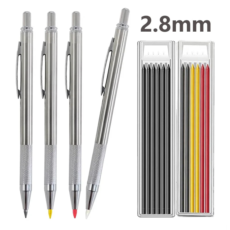 2.8mm Solid Woodworking Automatic Pencil Set with 2B Multicolor Lead Core Deep Hole Marking Architectural Design Marking Pen