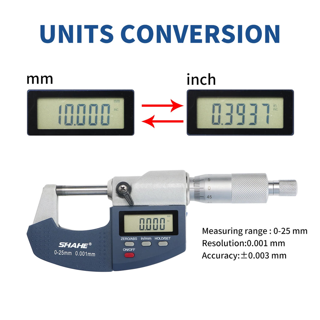 SHAHE 0.001mm Electronic Outside Micrometer 0-25mm Digital Micrometer Electronic Digital Caliper Gauge