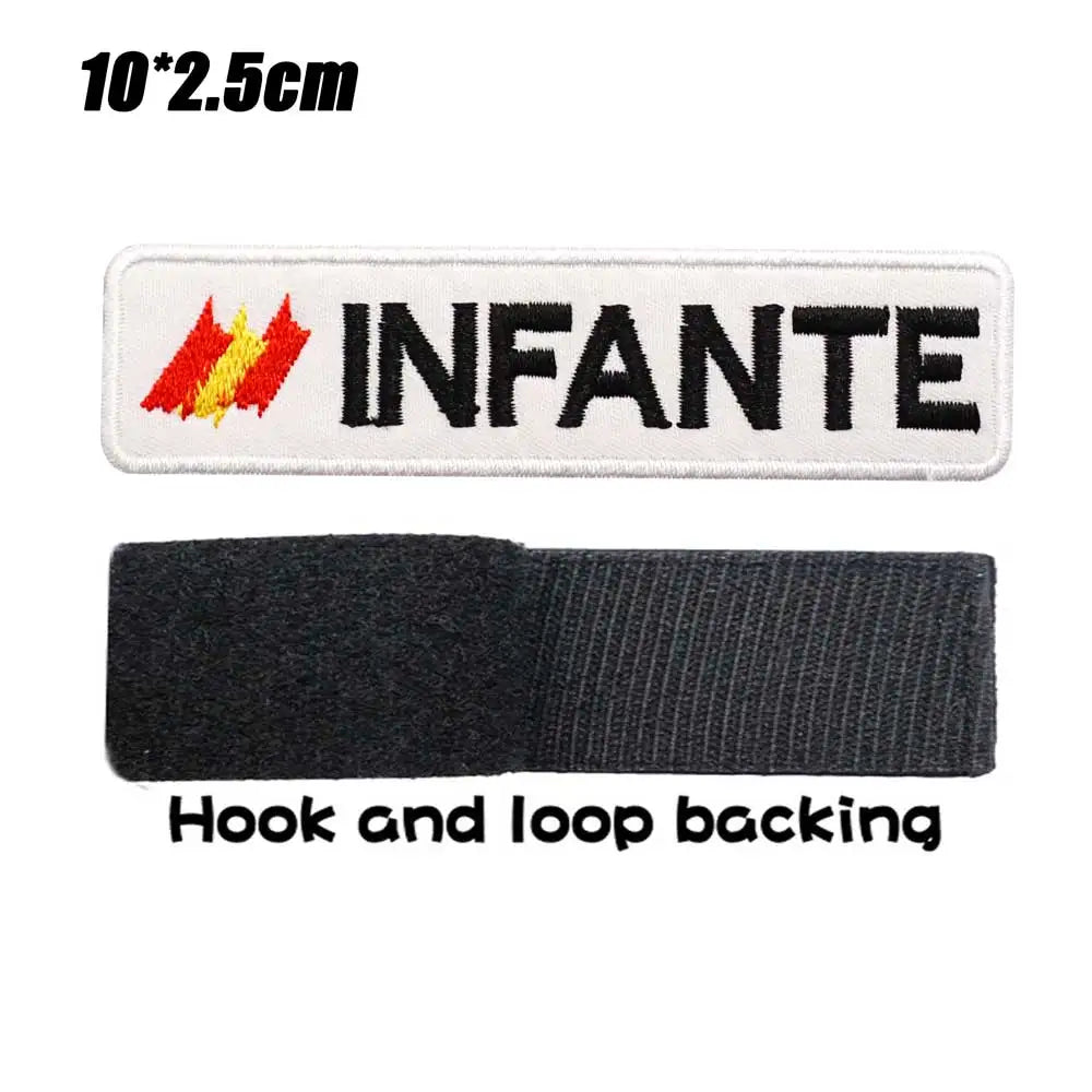 Custom Spain Name Tags Army Blood Number ID Embroidered Patches with Iron on Hook Backing
