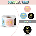 100-500Pcs Round Dog Paw Print Thank You Label Stickers Used for Shipping and Mailing Box Seal Labels Decorative Gifts Stickers