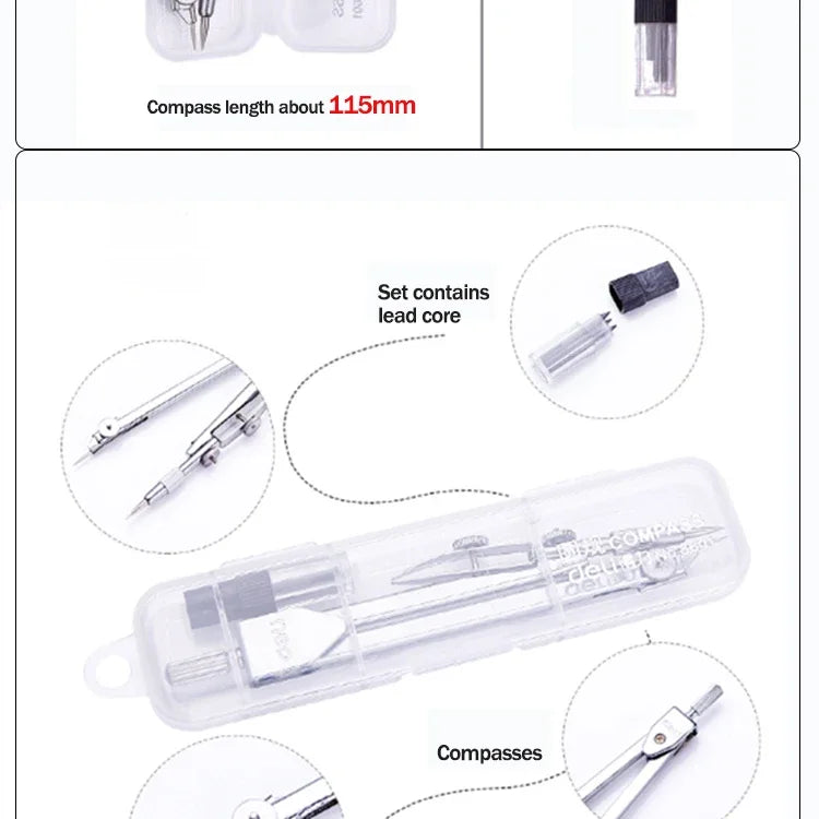 Stainless Steel Multifunctional Drafting Drawing Compass/Lead Core Math Geometry Circles Tool Durable Supplies 8600 / 8601