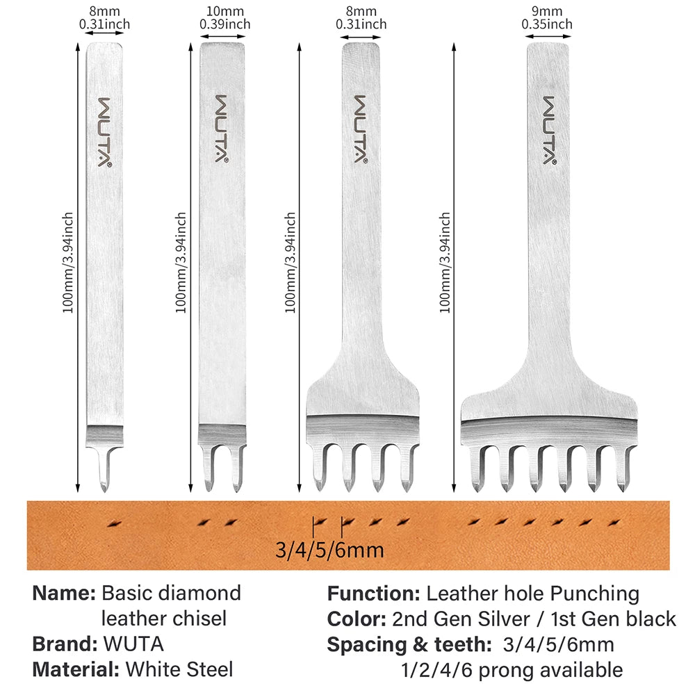 WUTA 1pc 3/4/5/6mm Leather Chisel Tool Diamond Pricking Iron Basic Hole Punch Stitching Leather Craft Tools