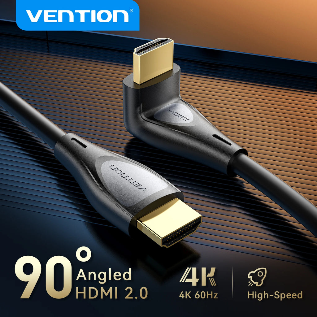 Vention 90° Angled HDMI 2.0 Cable 4K60Hz Ultra HD High-Speed Cord for Xiaomi TV Monitor Laptop PS5 Xbox PC HDR Video HDMI Cable