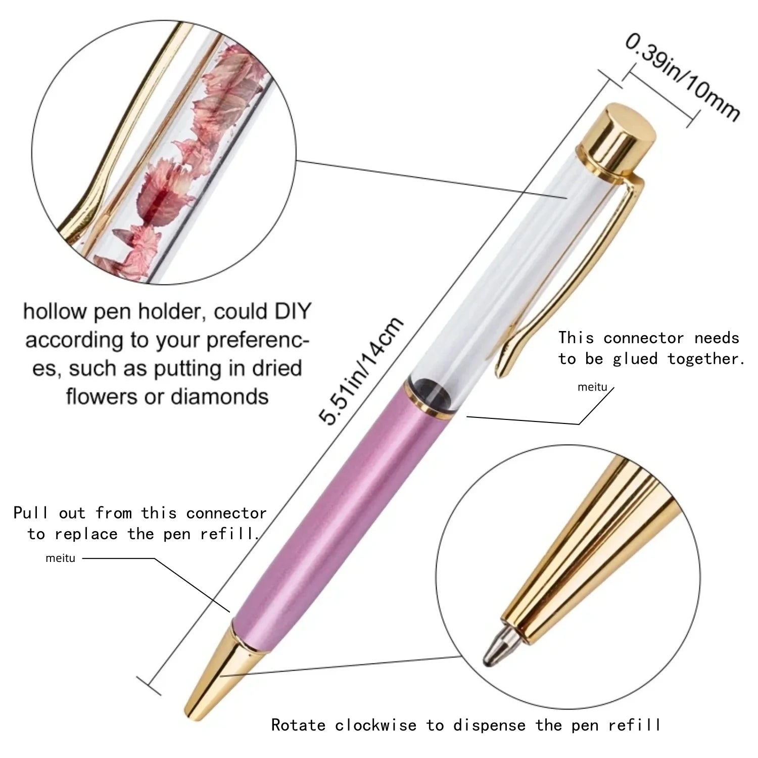 10 Pieces of Ballpoint Pens DIY Empty Pen Barrels for Handmade Quicksand Pens, Floating Flower Pens, Business Event Signature Pens, and Souvenirs