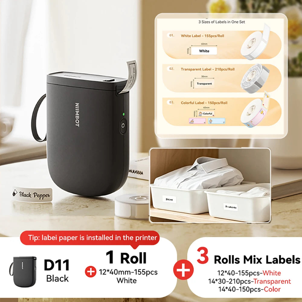 NIIMBOT D11 New Version Label Printer Mini Portable 300DPI Bluetooth Wireless Label Maker Name Tag Kitchen Sticker PrintingMaker