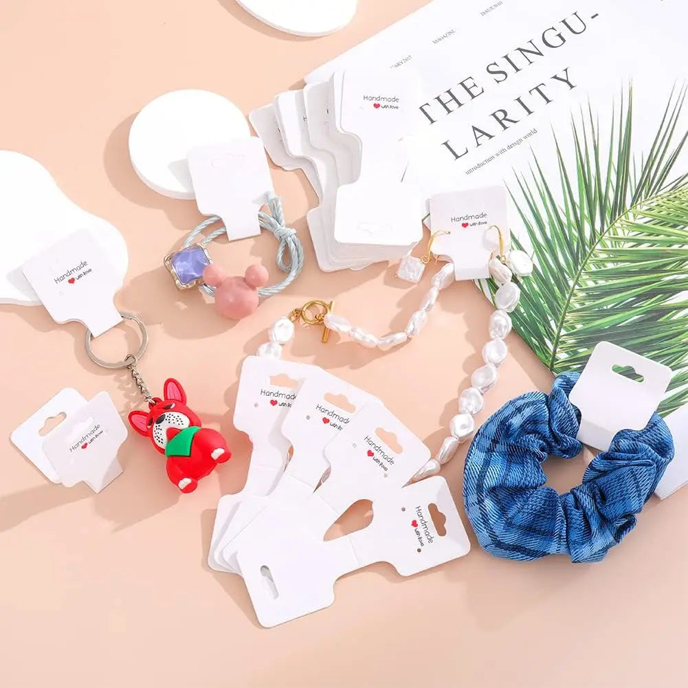 50Pcs Blank Necklace Bracelet Display Foldable Adhesive Price Tag Holder Cards Packaging For Jewelry Small Businesses Supplies