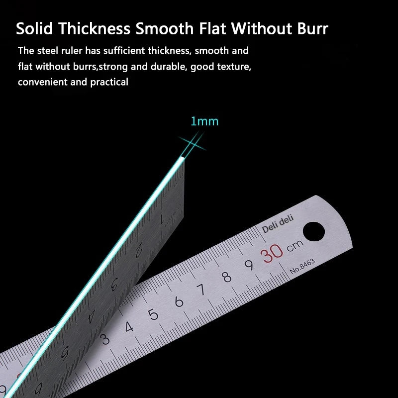 Deli Stainless Steel Ruler for Students And Woodworkers Straight Edge Measuring Tool for Drawing And Drafting 15/20/30/50cm