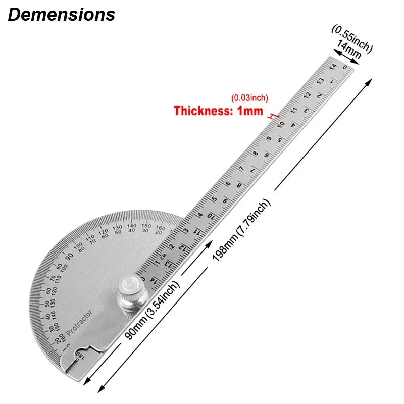 180 Degree Protractor Metal Angle Finder Angle Ruler Woodworking Tools Measuring Ruler Angle Meter Stainless Steel Goniometer