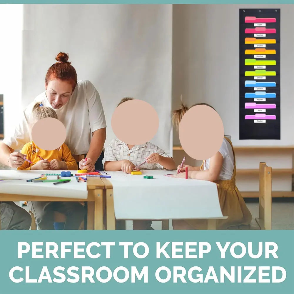 10 Pocket All Black Hangable File Organizer with 3 Hooks for Easy Storage of Files, Test Papers, Scrapbook Papers and More.