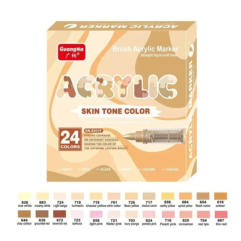 GuangNa 12/360/408 Colors Acrylic Paint Pen Markers Acrylic Skin Color Brush Tip Paint Marker for Wood Rock Painting Canvas Gift