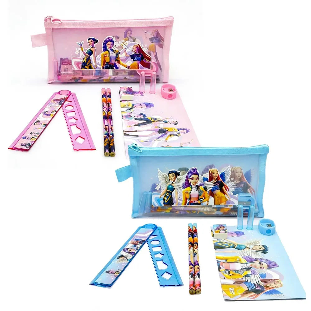 ♣Kpo-Pencils Ruler Pencil Sharpener Pen Bag Eraser Kids Cute Stationary Set Student Back To School Supplies Gift
