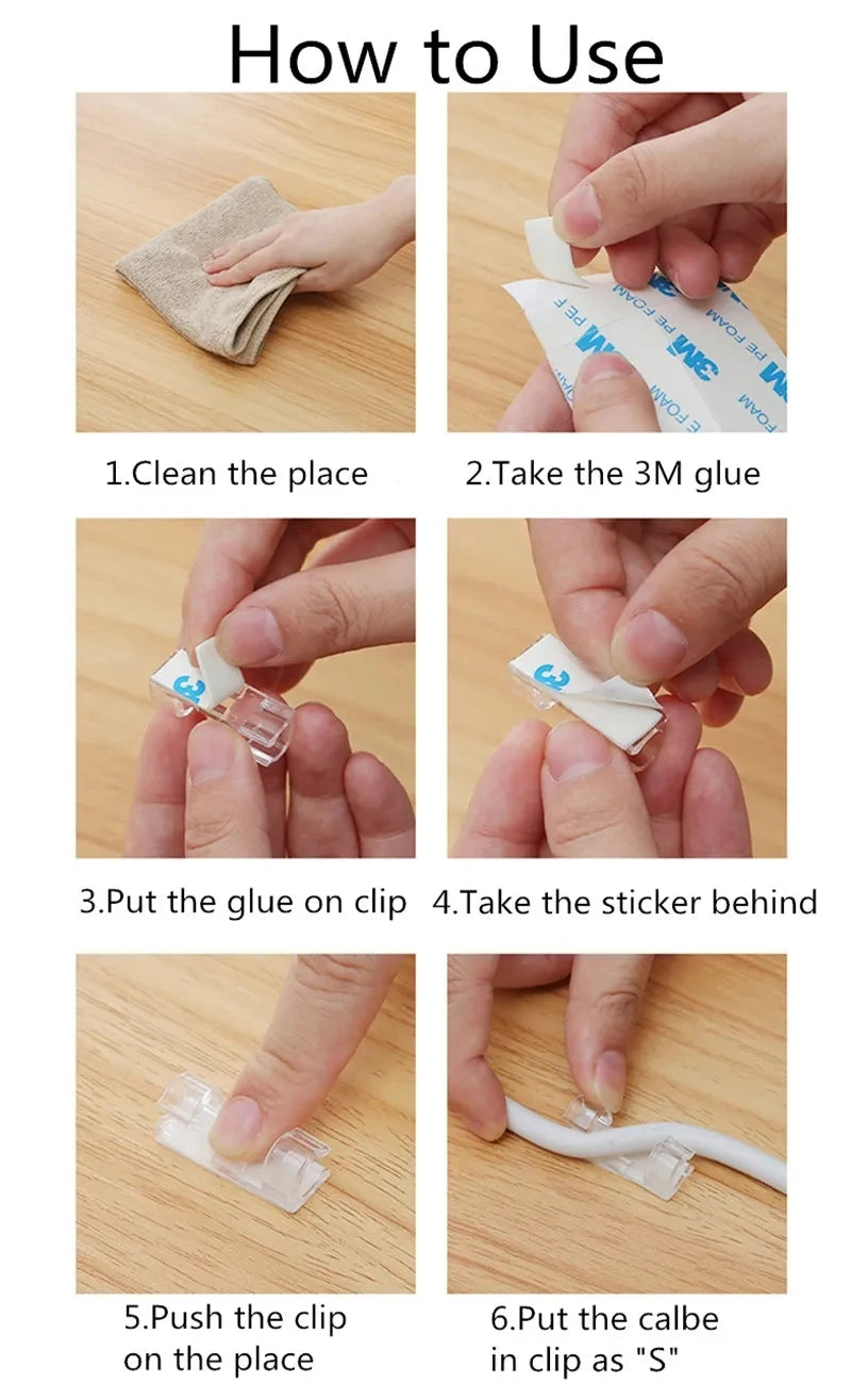 20/5PCS USB Cable Organizer Clips Wire Winder Holder Earphone Mouse Cord Clip Protector Management Adhesive Hooks Desk Clamp