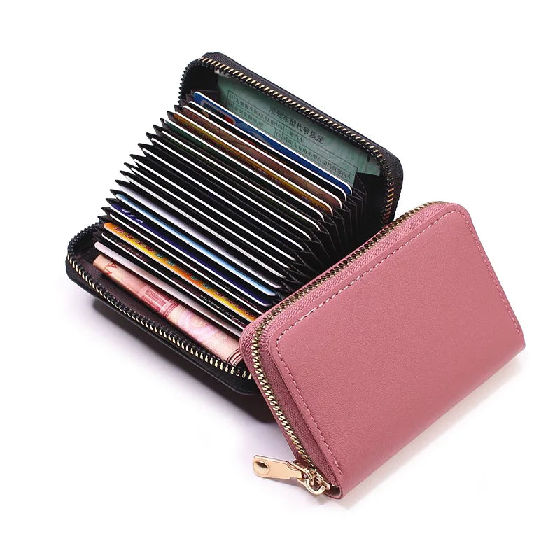 Compact Coin Purse Leather Business Credit Card Case Holder Travel Wallet for Women 20 Card Slots Small Card Pouch with