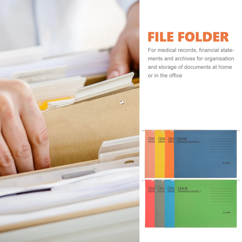8 Pcs A4 Size Thick Paper Suspension Folders Hanging Files Office Storage ganizer Records Financial Documents Filing