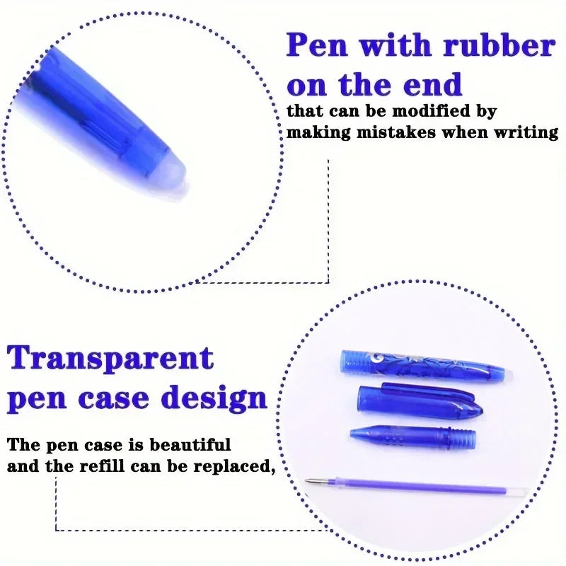 8pcs Multi-Color Erasable Gel Pen 0.5mm Tip Painting Writing Drawing School Black Blue Red Pink Orange Green Purple Light Blue