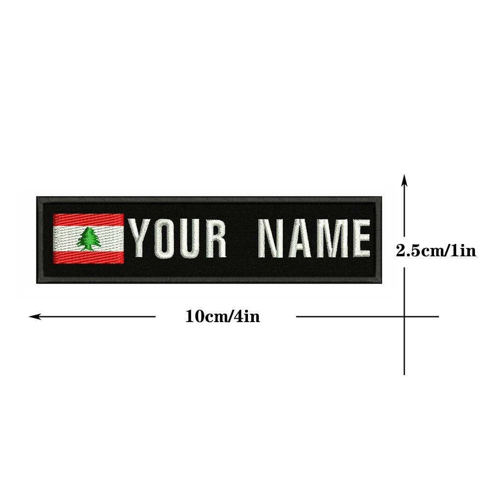 Lebanese Flag Lebanon 10X2.5cm Embroidery Custom Name Text Patch Stripes Badge Iron On Or  Patches