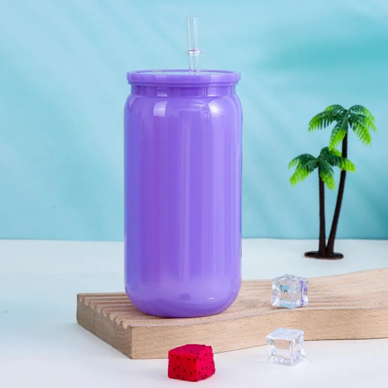 Transparent Straw Colored Plastic Cup Eco-Friendly Straw Cup Portable Water Bottle With Lid For Cold Milk Drinks Straw Material