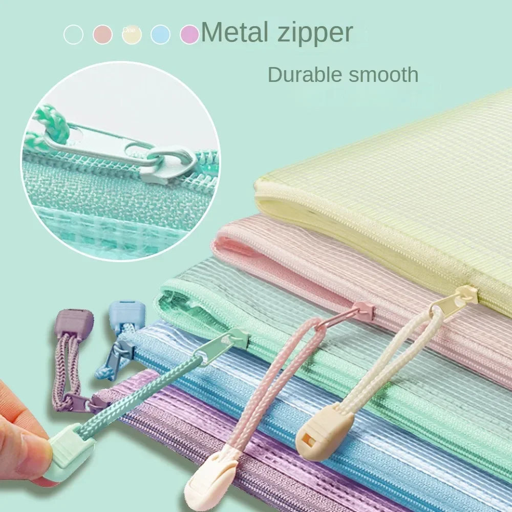 5 PCS A4 A5 A6 Mesh Zipper Pouch Document Bag Waterproof Zip File Folder Storage Bags A4 A5 A6 Office School Supplies Stationery