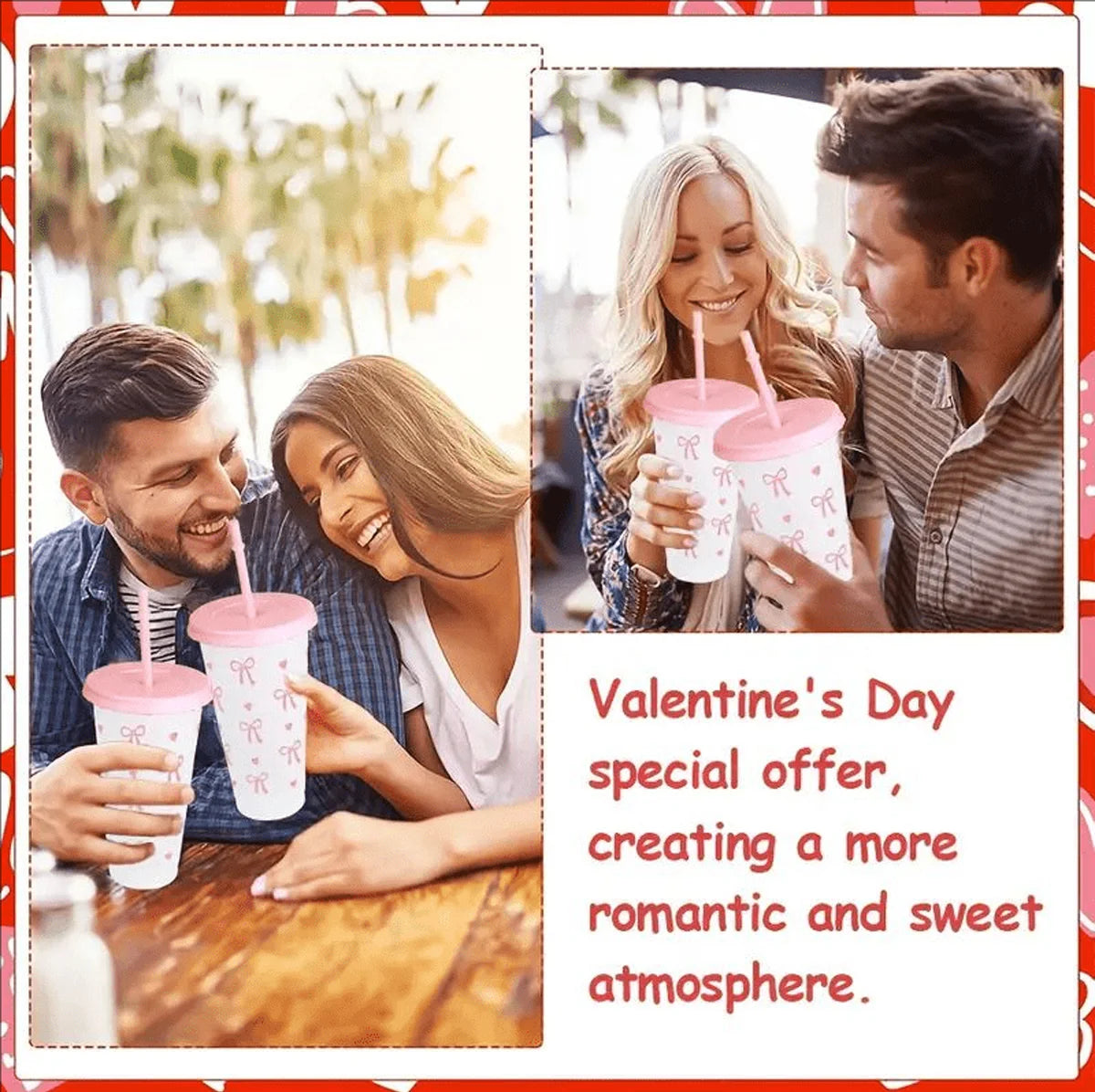 Reusable Plastic Cups With Pink Ribbons, 24 Ounces With Straws And Lids. For Parties, Drinking, Coffee, Weddings, Birthdays