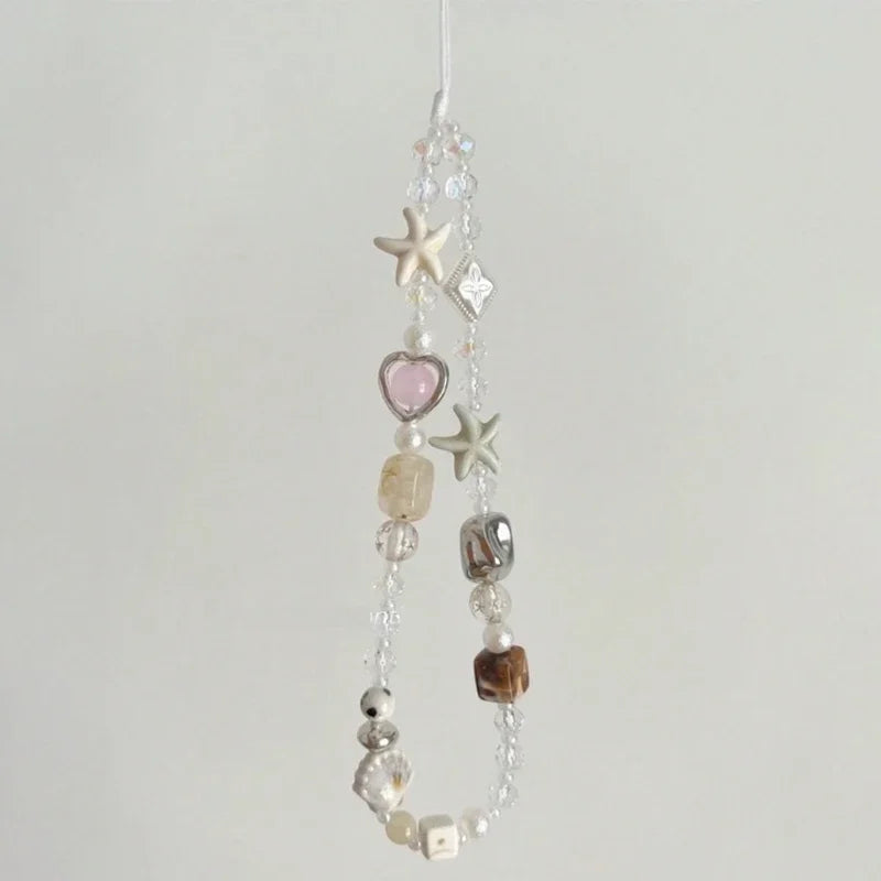 Korean Cute Star Pearl Beaded Phone Chain Hanging Cord Phone Charms Phone Strap Summer Handmade Mobile Lanyard Jewelry Gift
