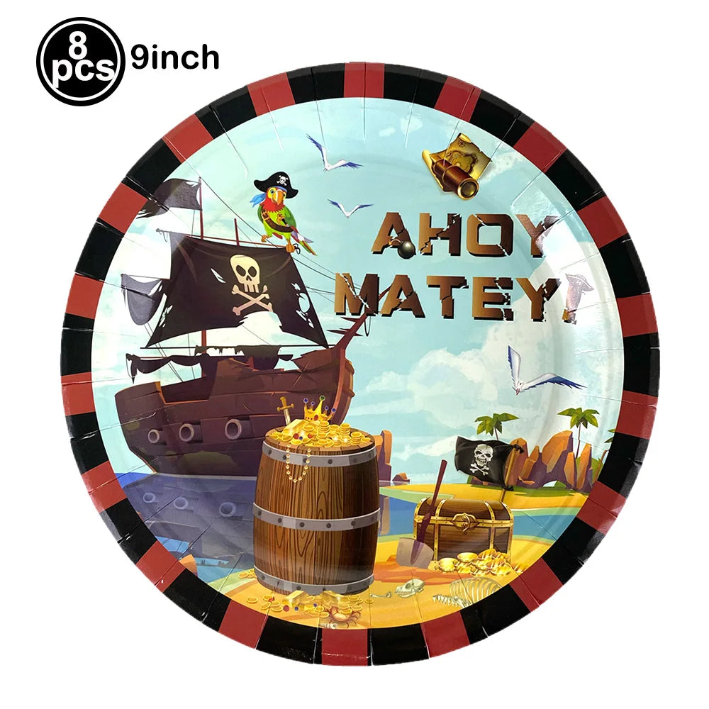 Pirate Party Paper Plate Cup Napkin Party Tableware Pirate Party Decor Pirate Ship Bone Dinnerware Supplies for Adult Kids Decor