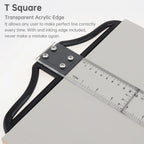Metric & Imperial Scales Aluminum Alloy Angle Triangle Ruler 45cm T Square Acrylic Ruler Measuring Tool Set for Carpentry