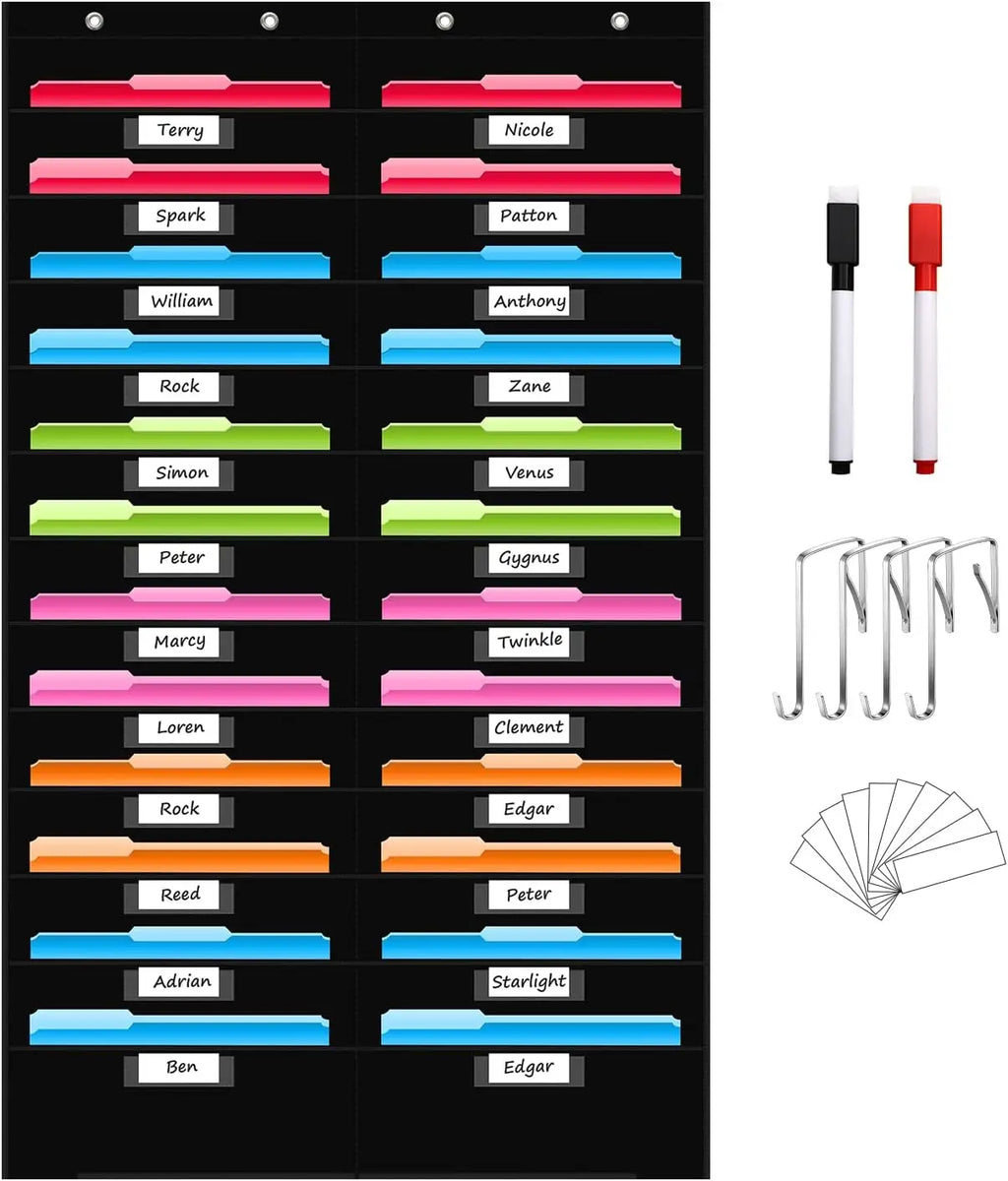 12 Pocket File Storage Chart Wall-Mounted Organizer with Hooks And Labels for  Office Organization Hanging Pocket Folder Rack