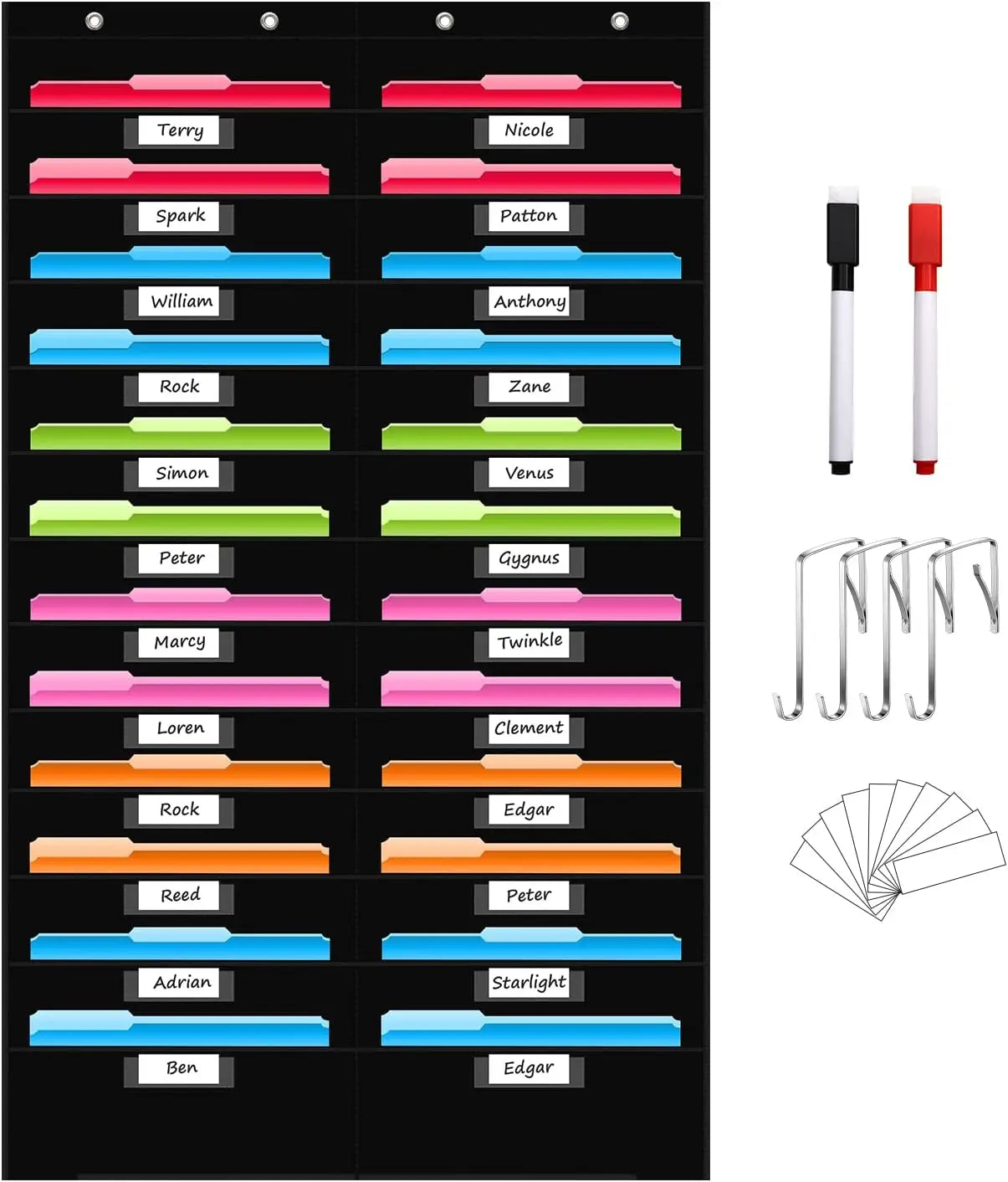 12 Pocket File Storage Chart Wall-Mounted Organizer with Hooks And Labels for  Office Organization Hanging Pocket Folder Rack
