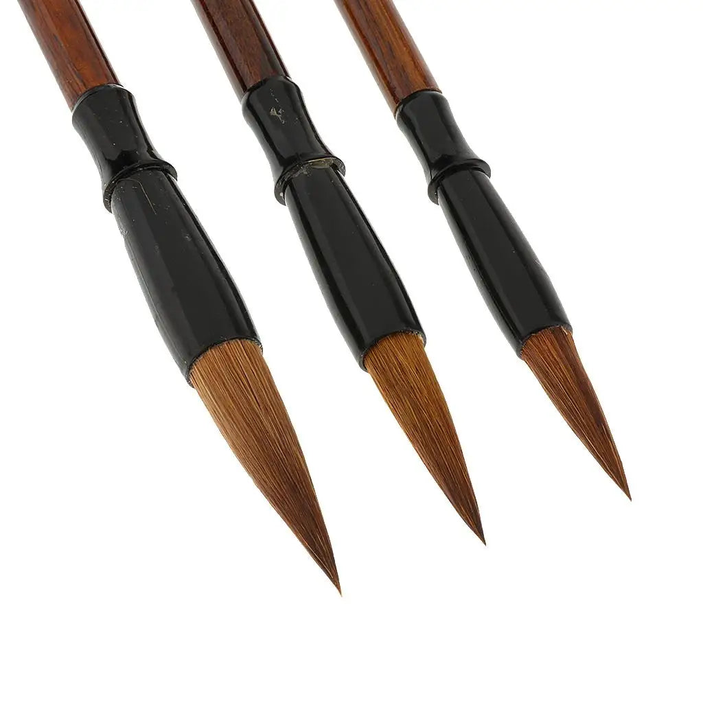 Pack of 3 Professional Chinese Calligraphy Kanji Japanese Sumi Drawing Brush Large, Small, Medium Size